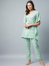 Women's Green & Pink Floral Printed Kaftaan Style  Set